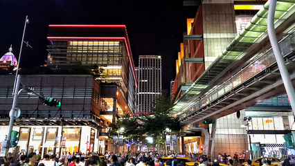 夜晚城市建筑商务购物商场